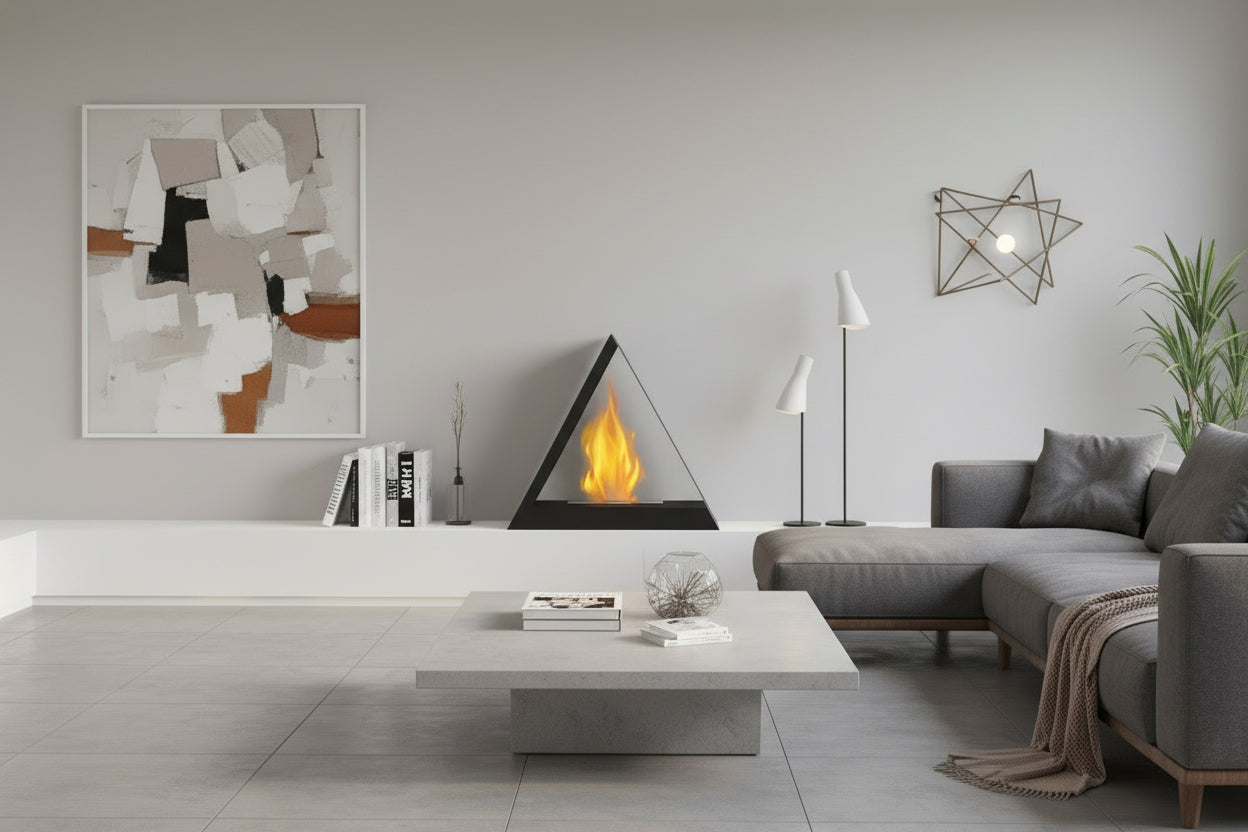 Triangular Glass Tabletop Fireplace