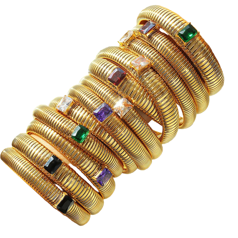 18K Gold Stripes with Single Gemstone Design Bracelet