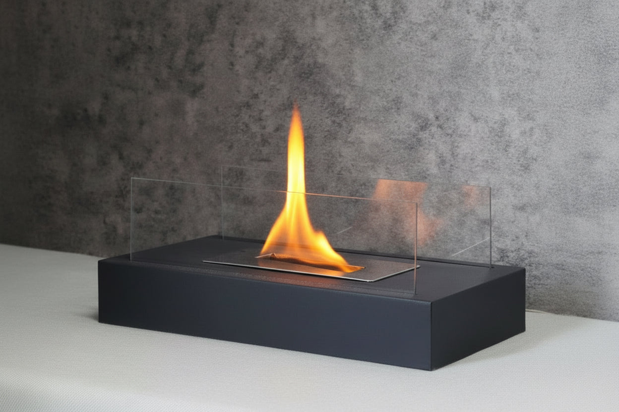 Square Tabletop Fire Bowl Pot with Two-Sided Glass